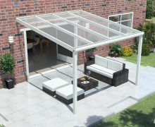 aluminium terrasoverkapping creme wit met polycarbonaat