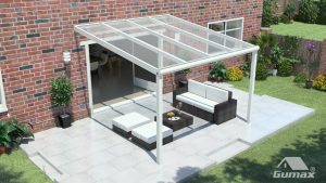 aluminium terrasoverkapping creme wit met polycarbonaat