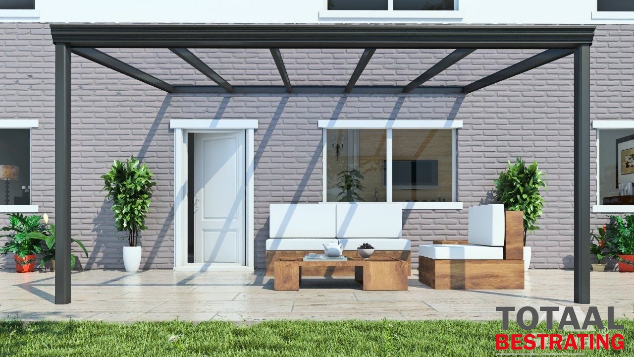 Museum logboek magie Terrasoverkapping 5.06 x 3.5m - Totaal Bestrating