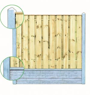 Hout-beton schutting dubbel motiefplaat betongrijs