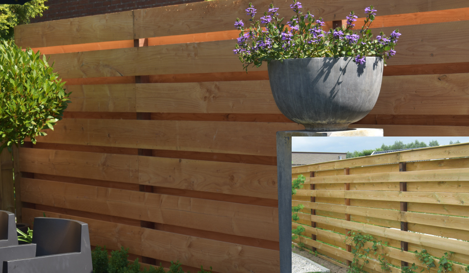 Horizontale planken met hardhouten palen